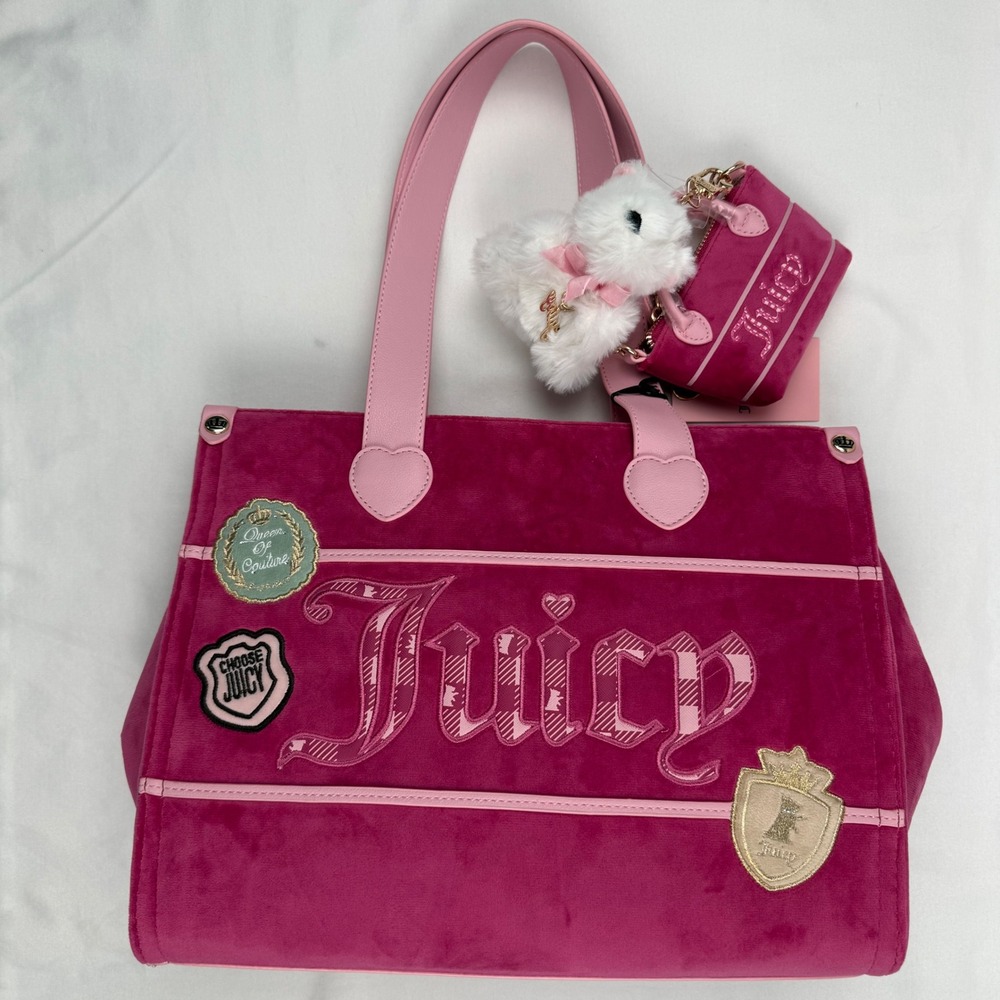 Juicy Couture Study In Style Tote Raspberry Tart Velour Bag Queen Pink NWT